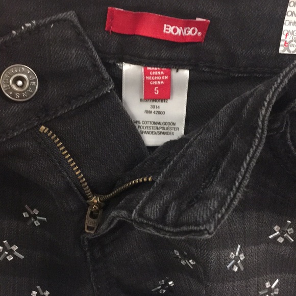 💝 10/$10 💝 NWT BONGO jean shorts Zipper front Rhinestones Black Size 5 - Picture 4 of 8